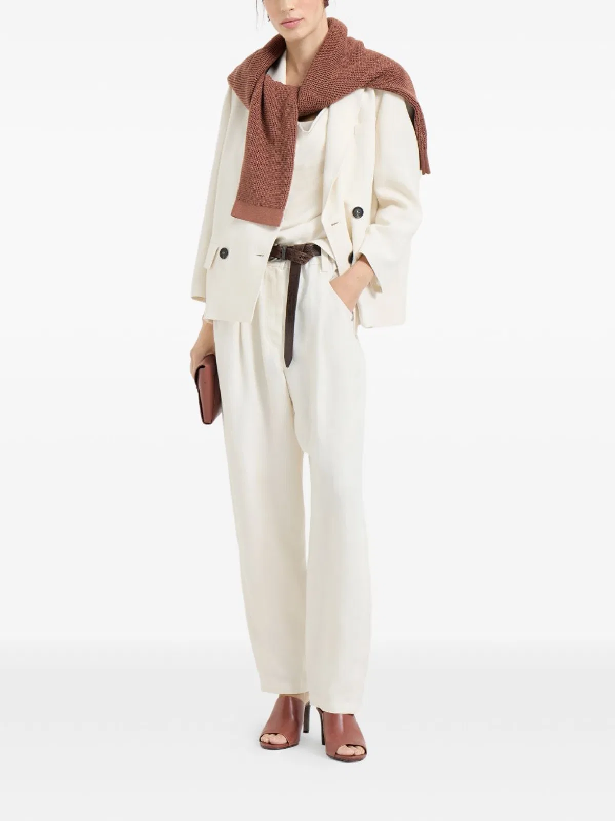 Brunello Cucinelli Fluid Viscose And Linen Twill Blazer Wit