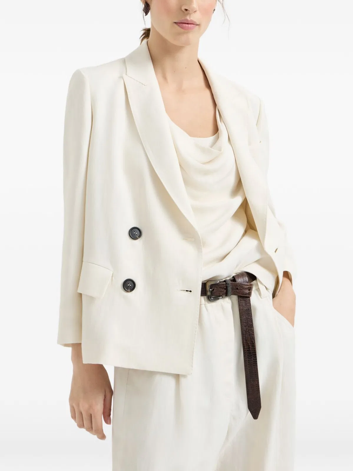 Brunello Cucinelli Fluid Viscose And Linen Twill Blazer Wit