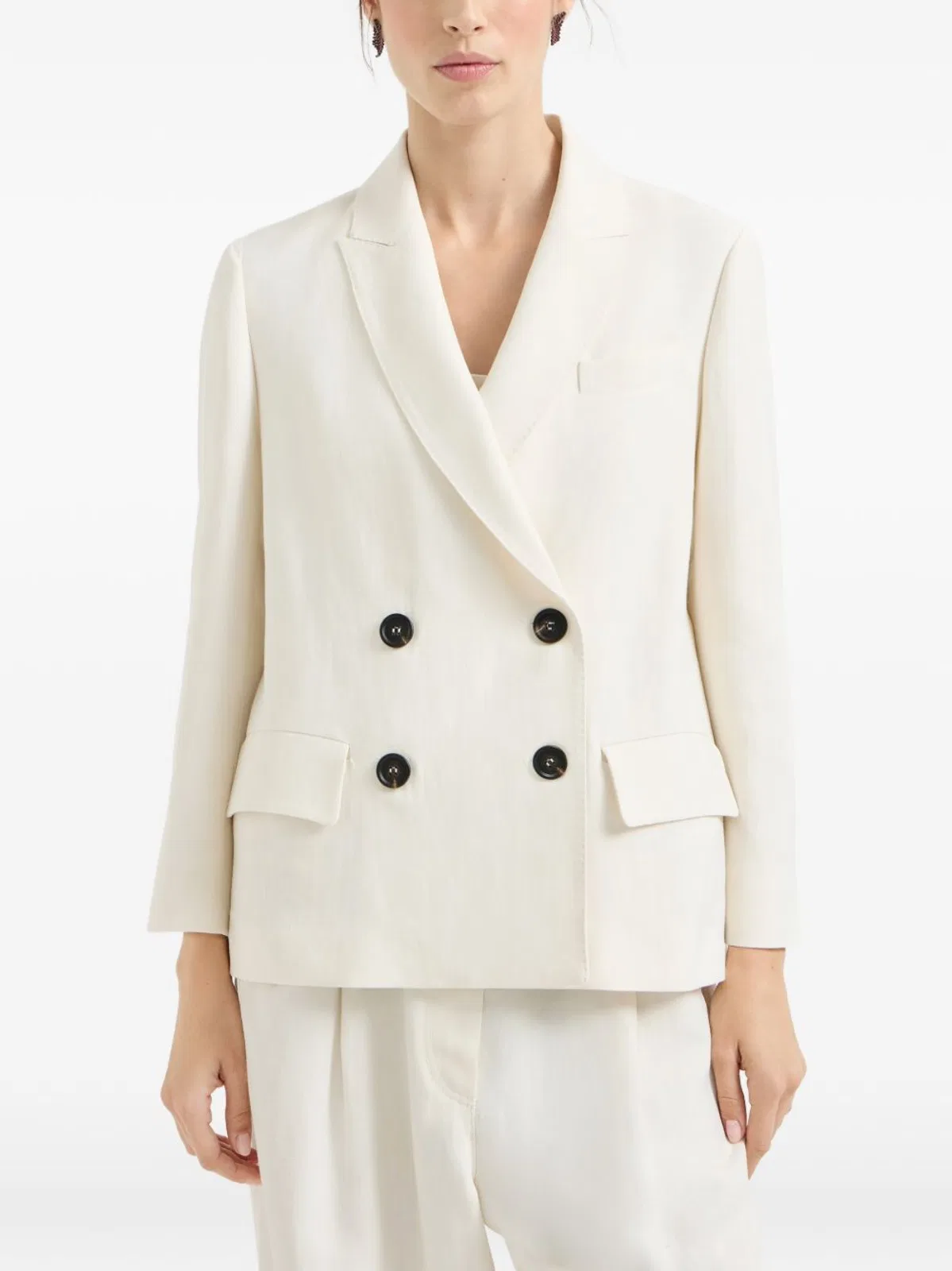 Brunello Cucinelli Fluid Viscose And Linen Twill Blazer Wit
