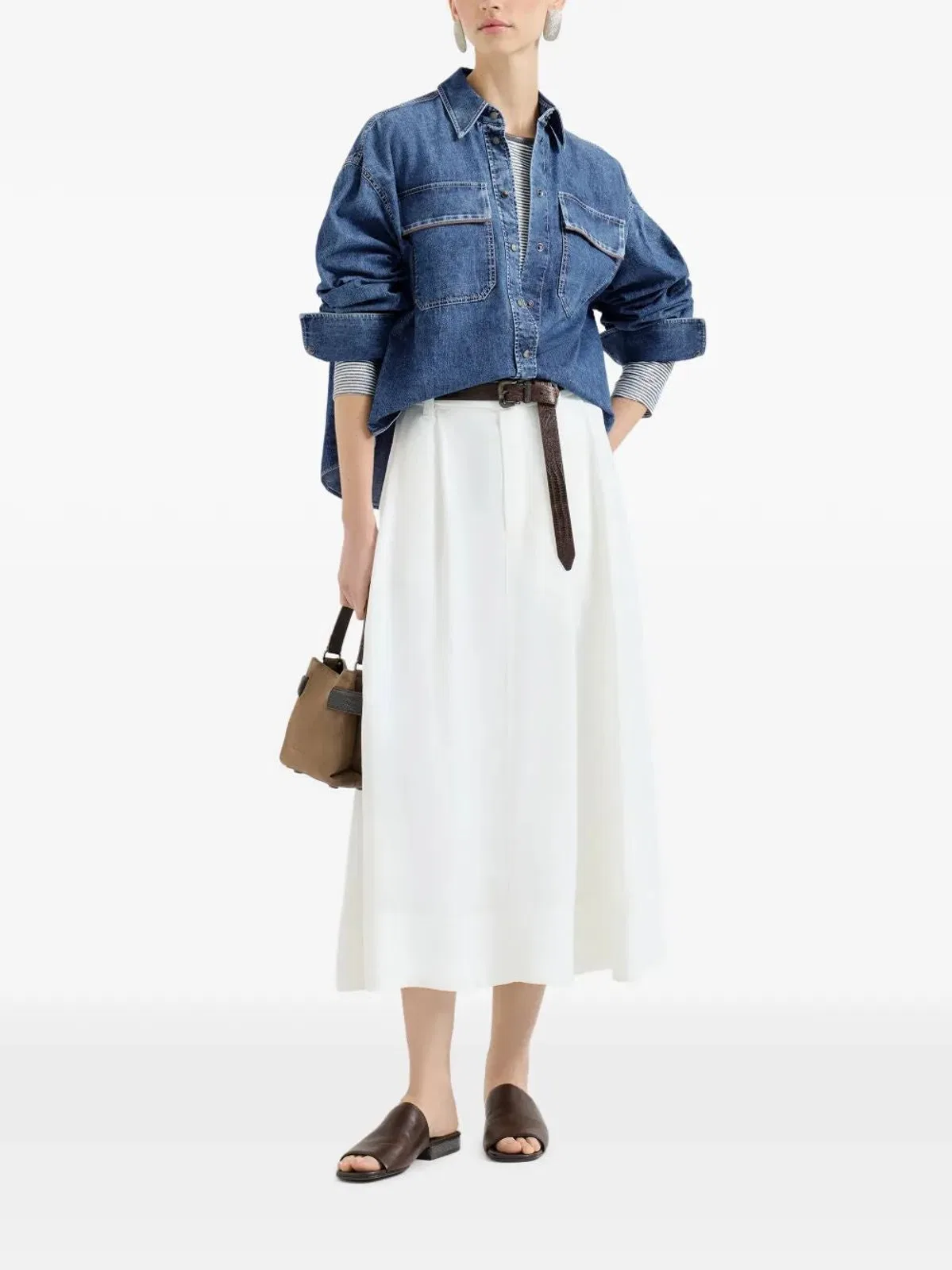 Brunello Cucinelli Cropped Denim Shirt With Patch Pockets