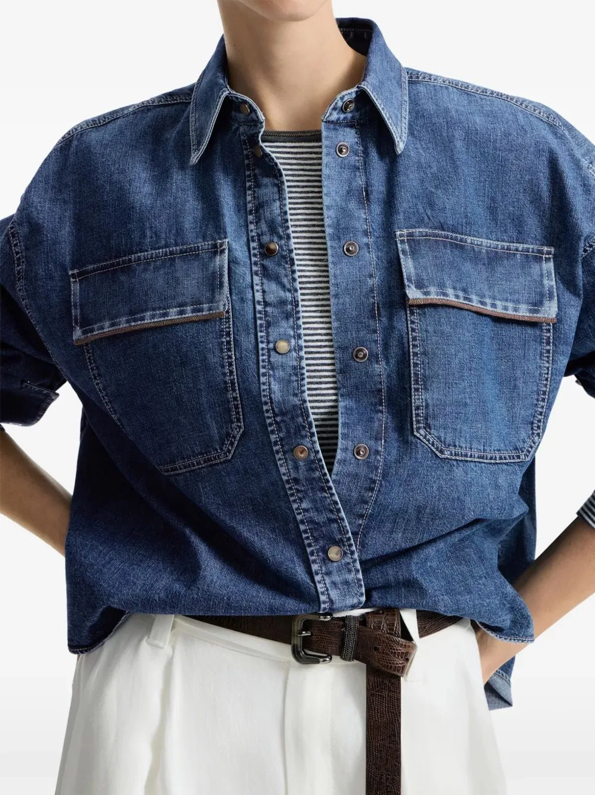 Brunello Cucinelli Cropped Denim Shirt With Patch Pockets