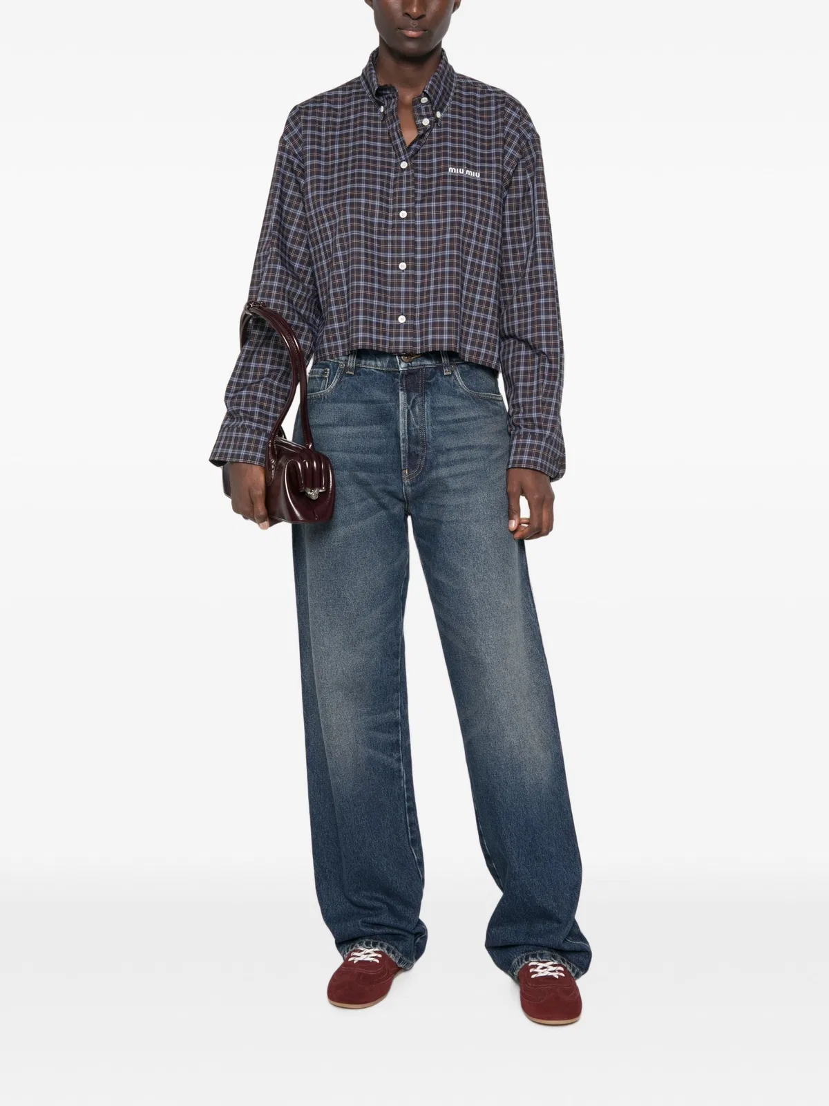 Miu Miu Check-Print Logo-Patch Shirt