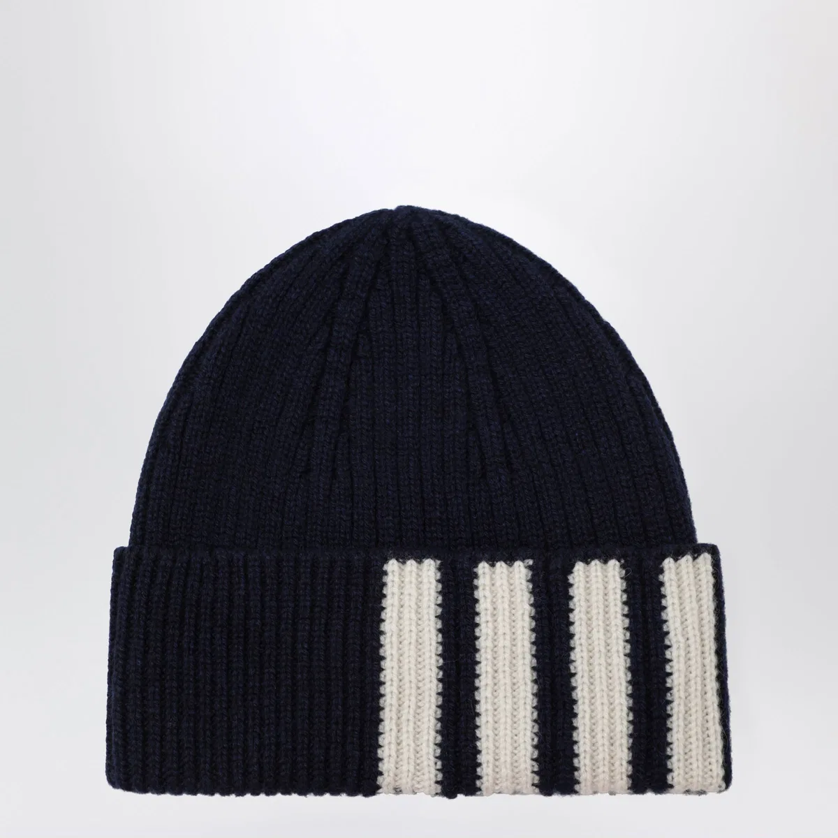 Thom Browne Navy Blue Ribbed Cashmere Beanie