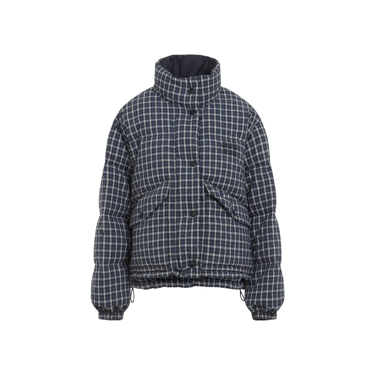 Miu Miu Blu Bianco Reversible Checked Down Jacke