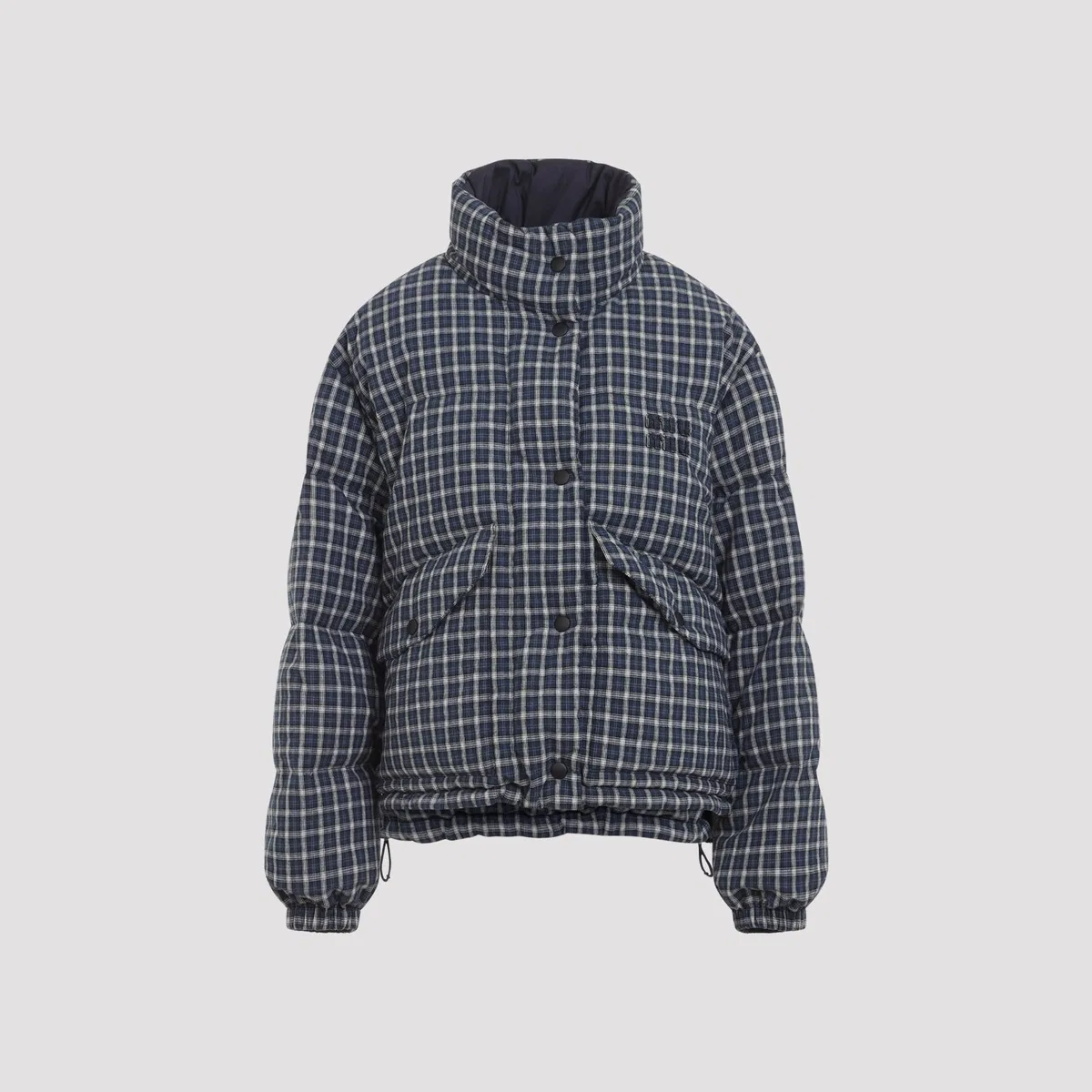 Miu Miu Blu Bianco Reversible Checked Down Jacke