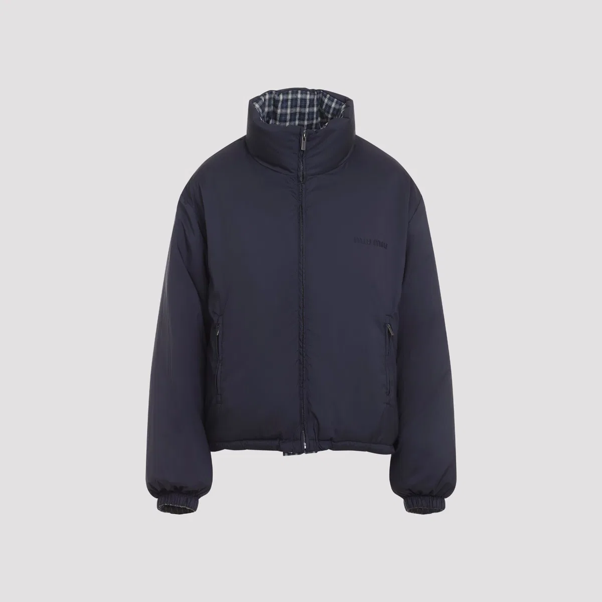 Miu Miu Blu Bianco Reversible Checked Down Jacke