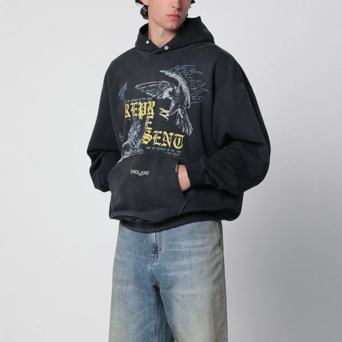 Represent Black Faded Sweatshirt With Eagle Logo P