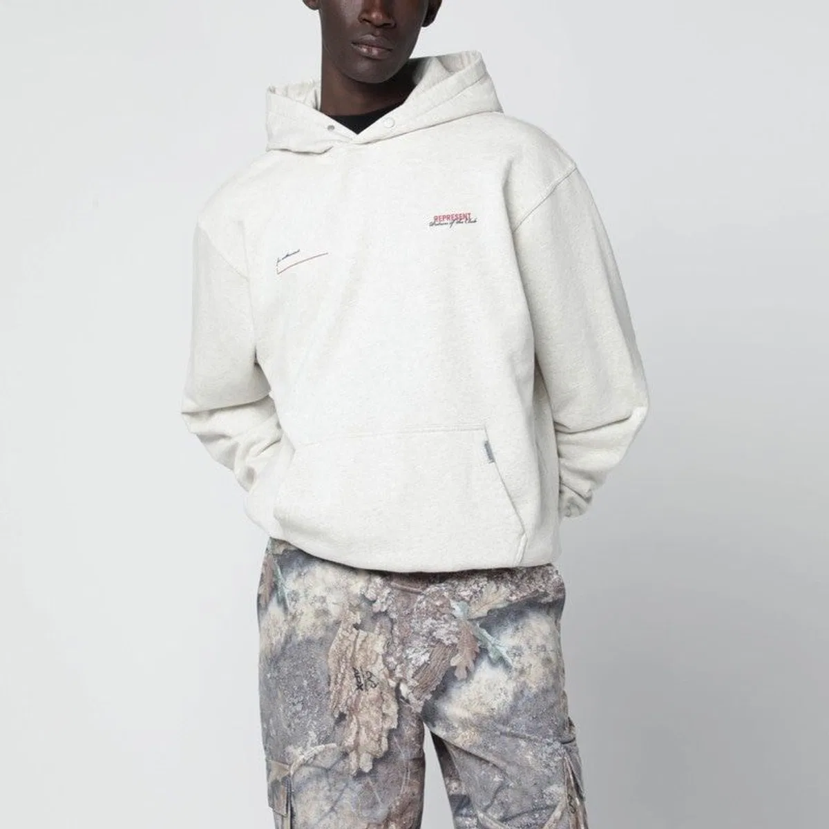 Represent Cream Cotton Hoodie With Logo