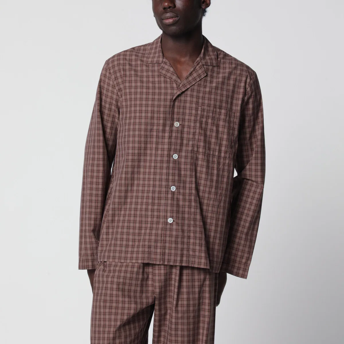 Tekla Serra-Colored Cotton Pajama Shirt With C