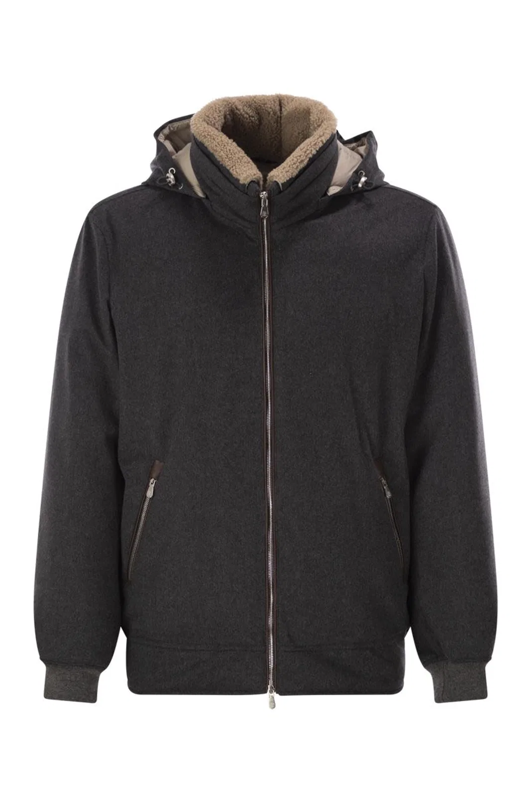 Brunello Cucinelli Membranated Wool Flannel Down Jacket Wit