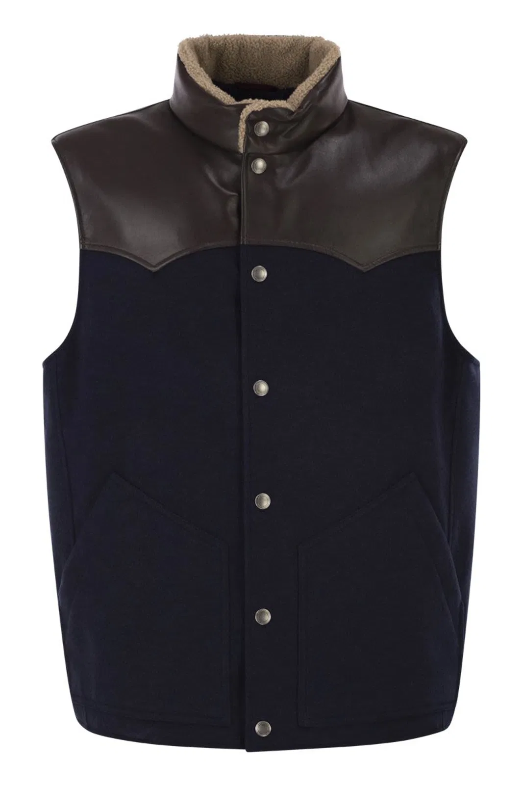Brunello Cucinelli Wool Padded Gilet With Leather Trims And