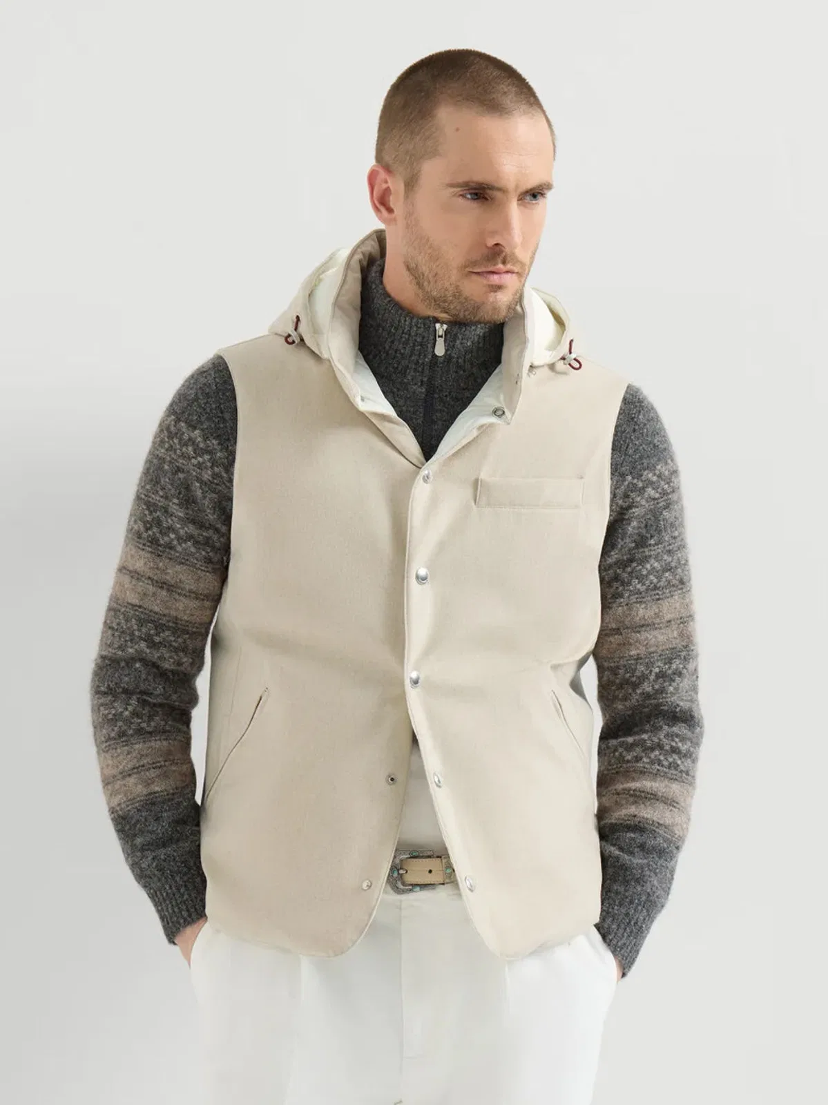 Brunello Cucinelli Bonded Wool Flannel Down Vest With Detac