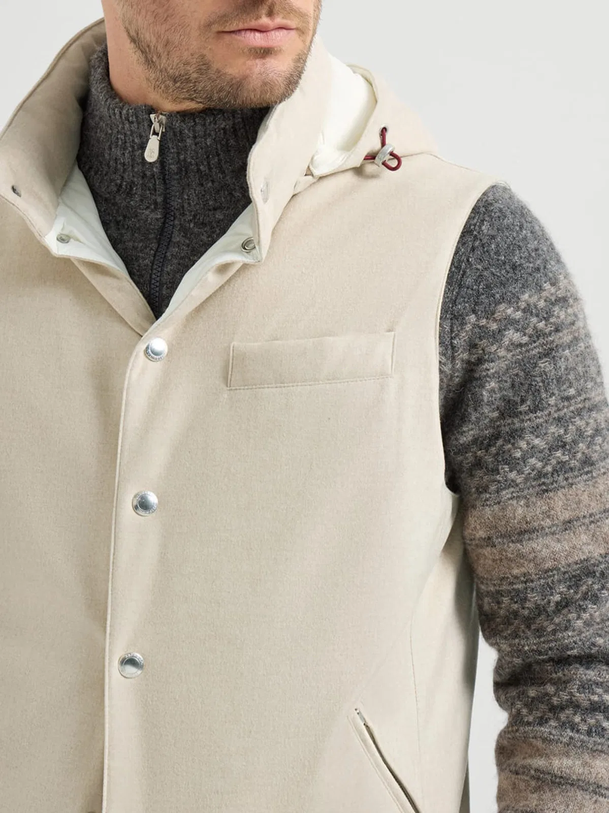 Brunello Cucinelli Bonded Wool Flannel Down Vest With Detac