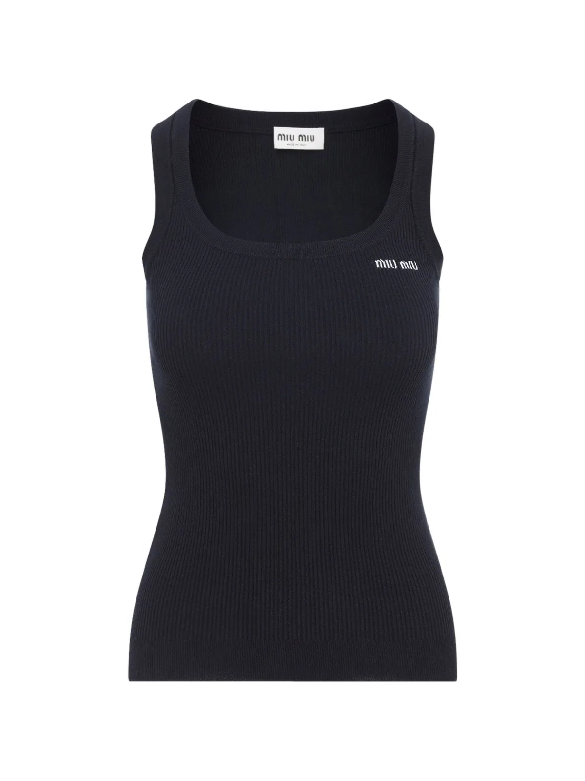 Miu Miu Logo-Embroidered Ribbed-Knit Top