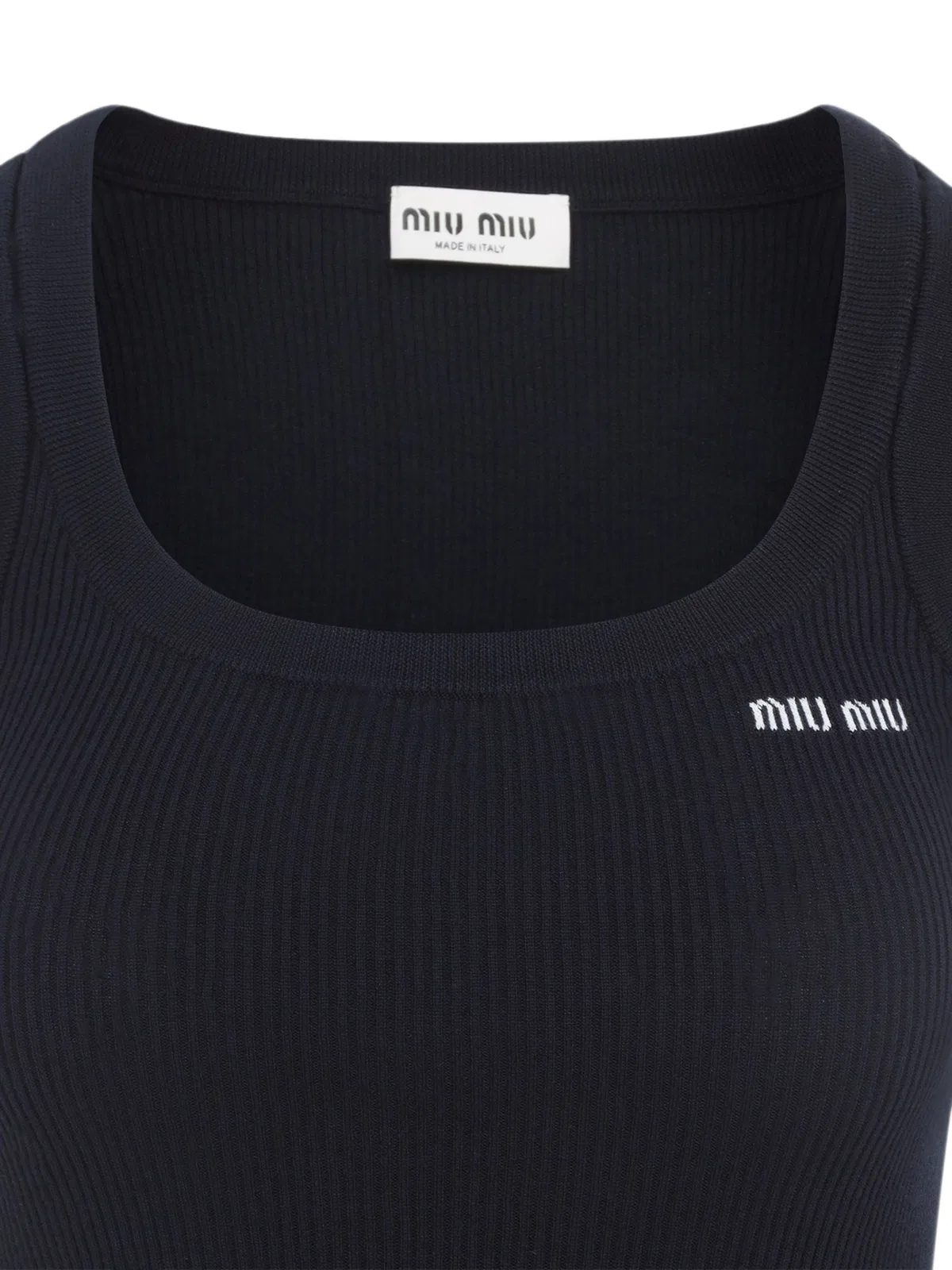 Miu Miu Logo-Embroidered Ribbed-Knit Top