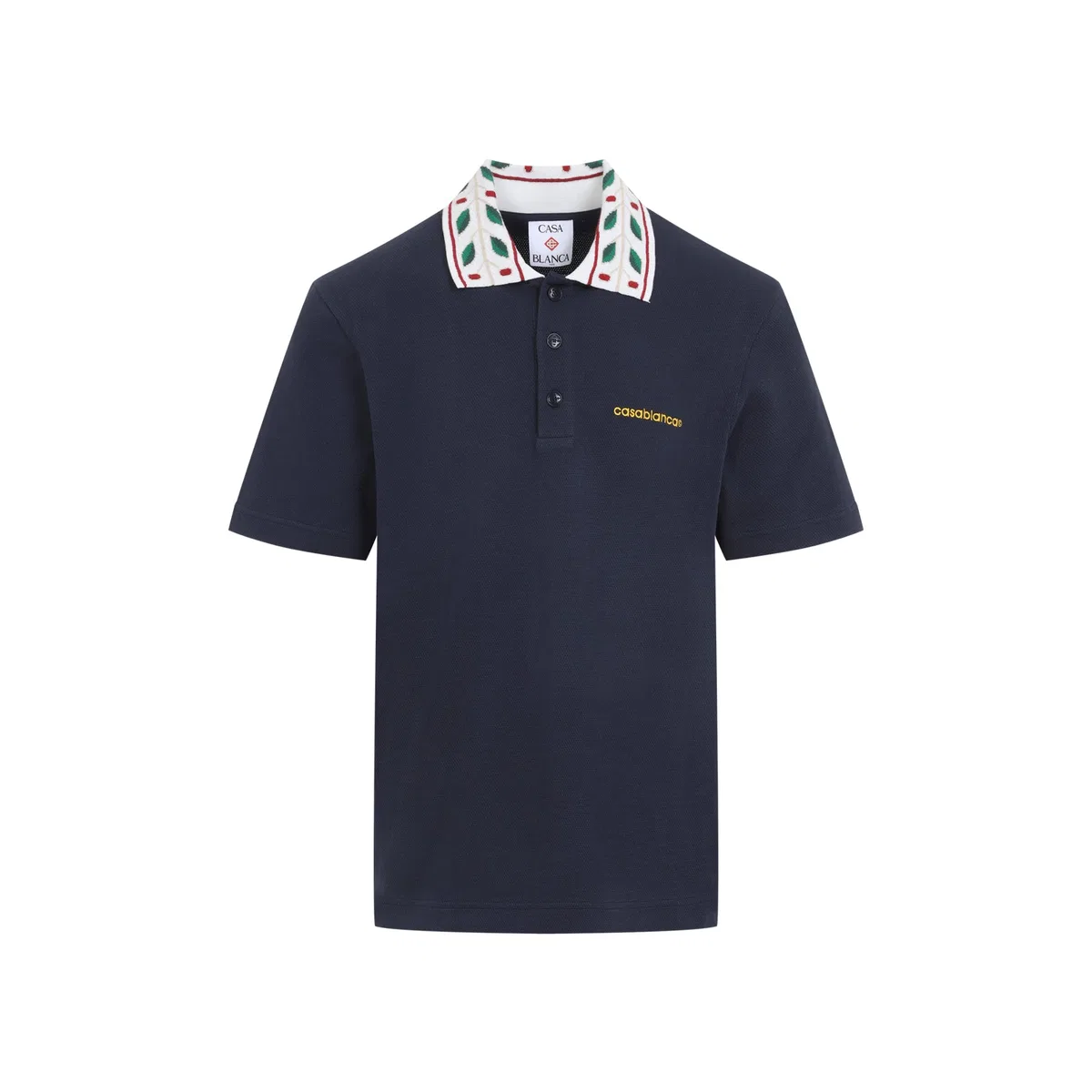 Casablanca Laurel Embroidered-Collar Piqué Polo Shi