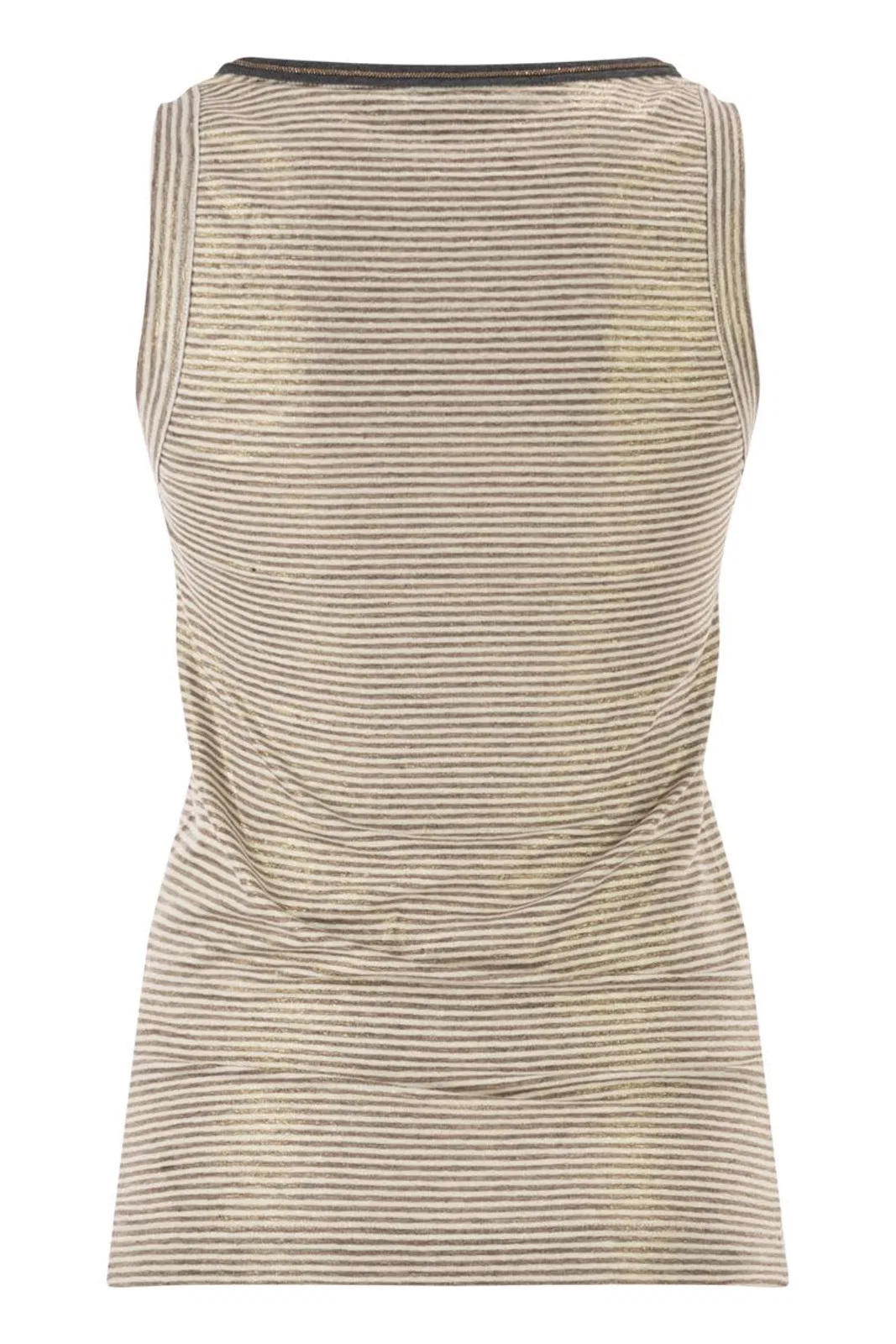 Brunello Cucinelli Linen Striped Crew Neck Top With Contras