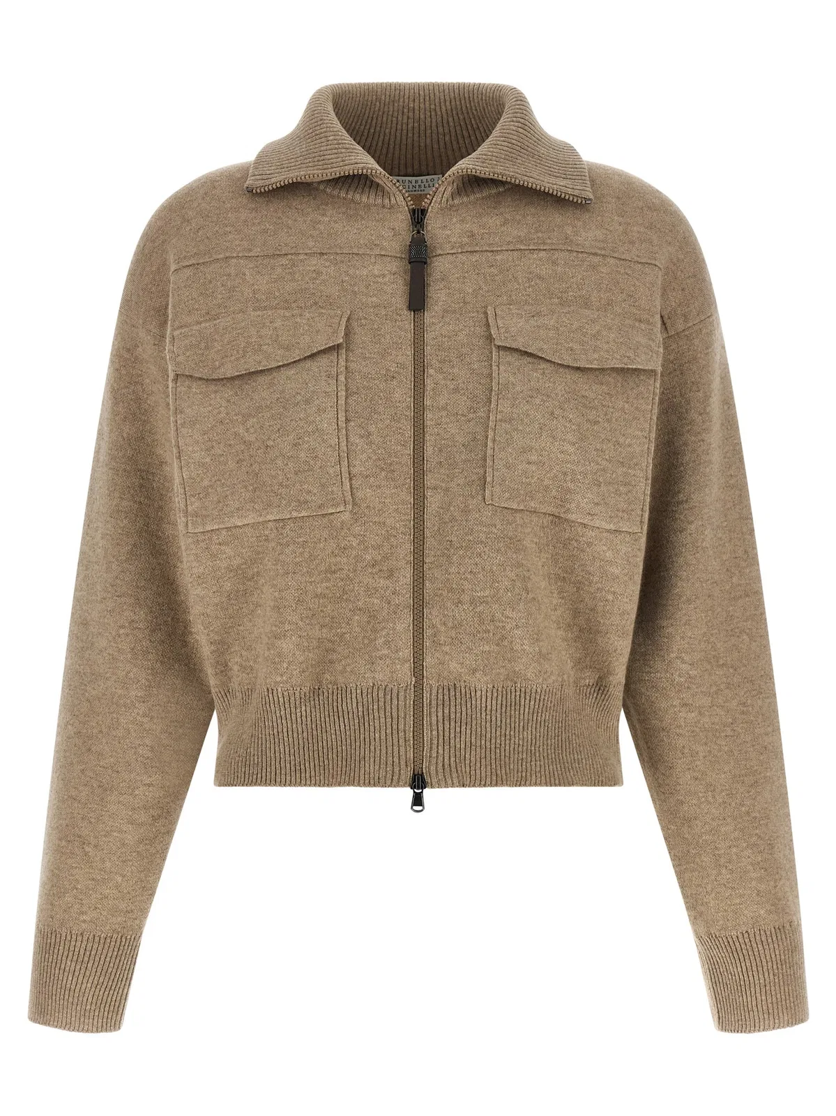 Brunello Cucinelli 'Shiny Zipper Pull' Wool Cardigan