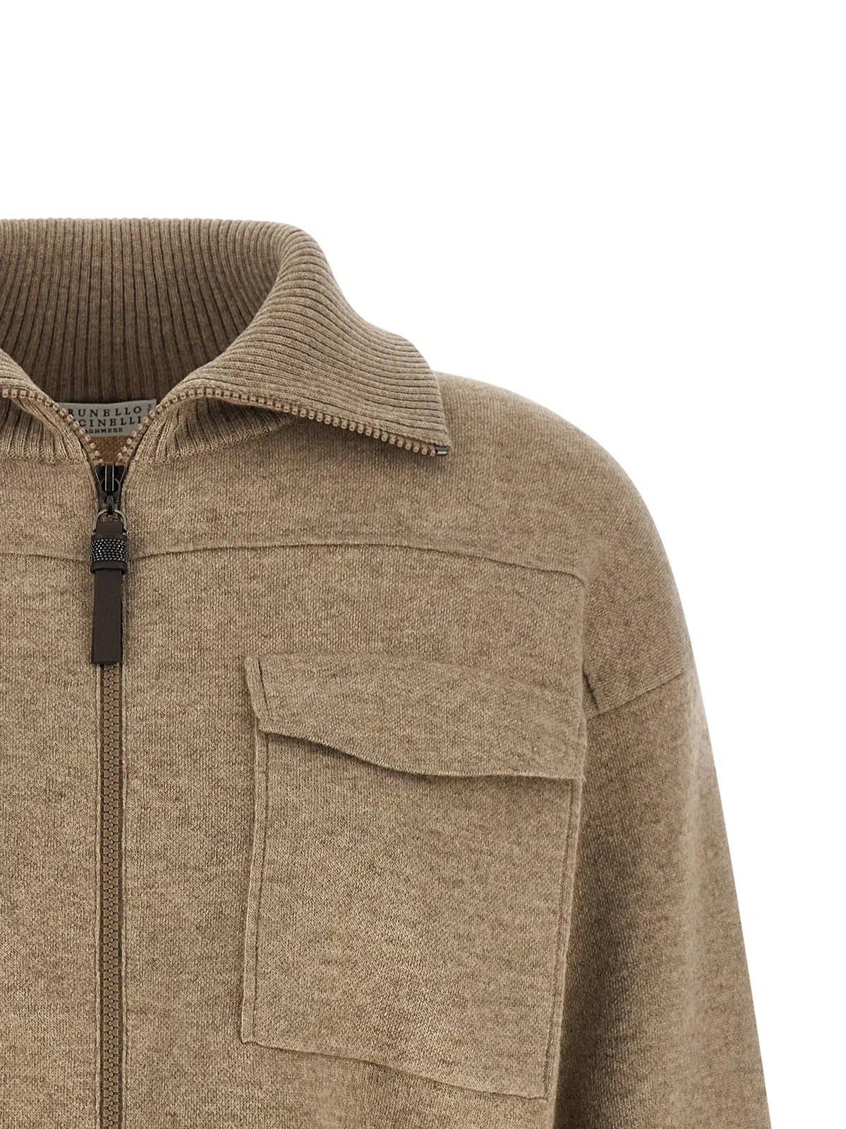 Brunello Cucinelli 'Shiny Zipper Pull' Wool Cardigan