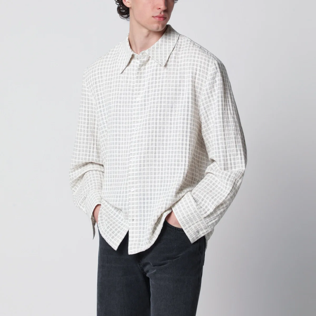 Sefr Séfr Light Beige Check-Pattern Shirt