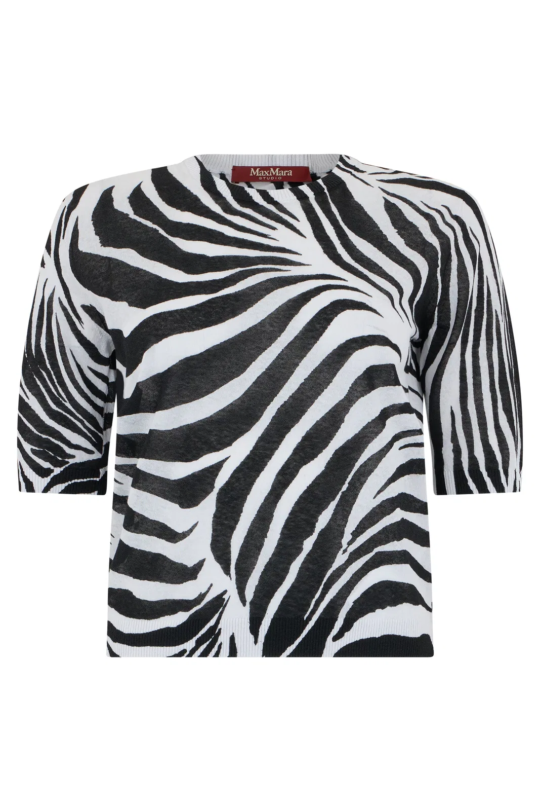 Max Mara Studio Animal Print Sweater With Short Sleeves