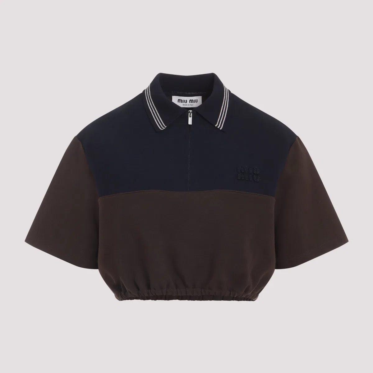Miu Miu Cacao And Blue Cropped Viscose Top