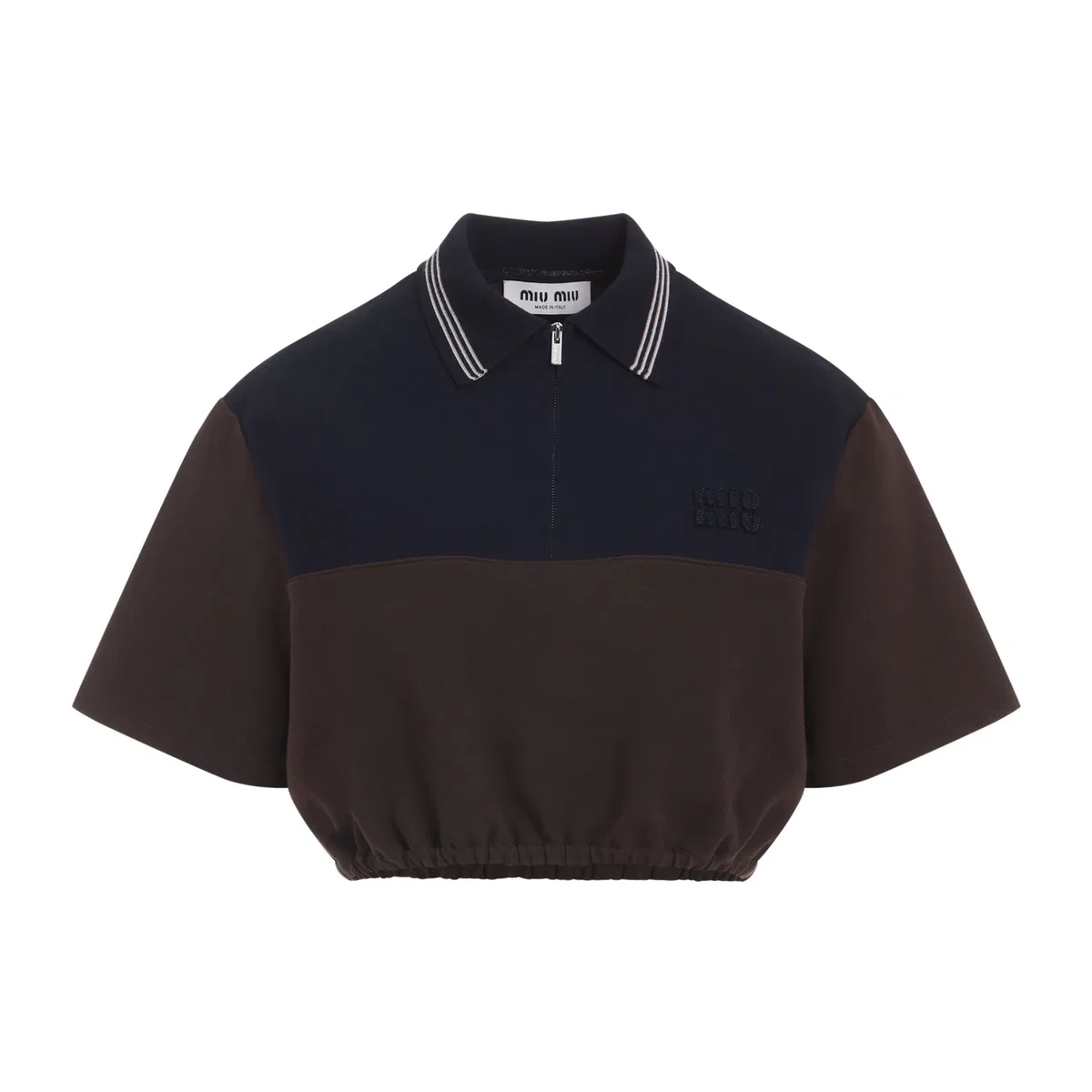 Miu Miu Cacao And Blue Cropped Viscose Top