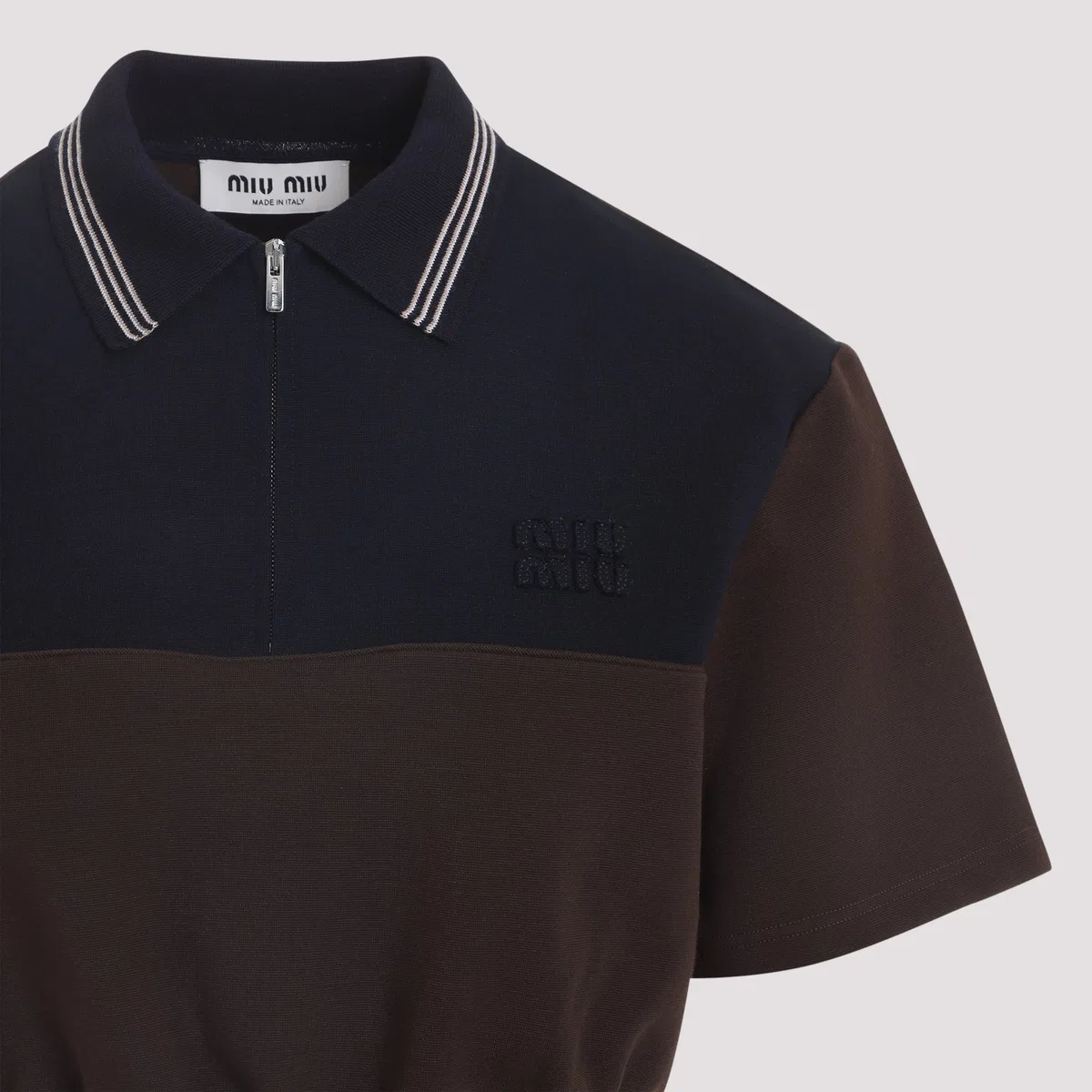 Miu Miu Cacao And Blue Cropped Viscose Top