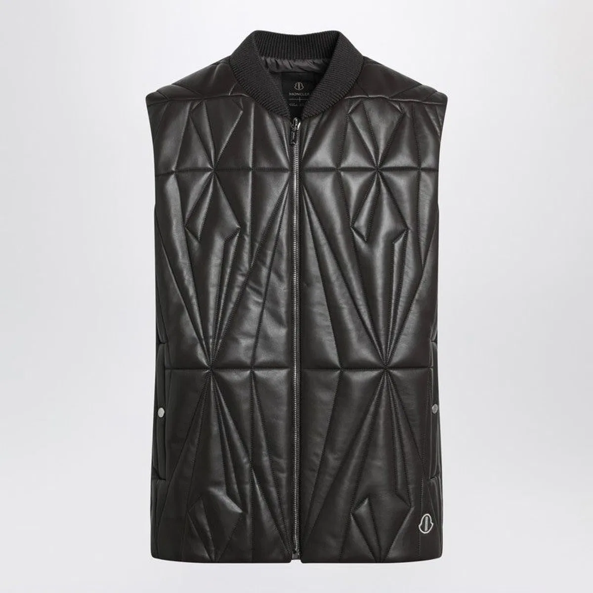 Moncler Rick Owens Brown Faux Leather Zipup Vest