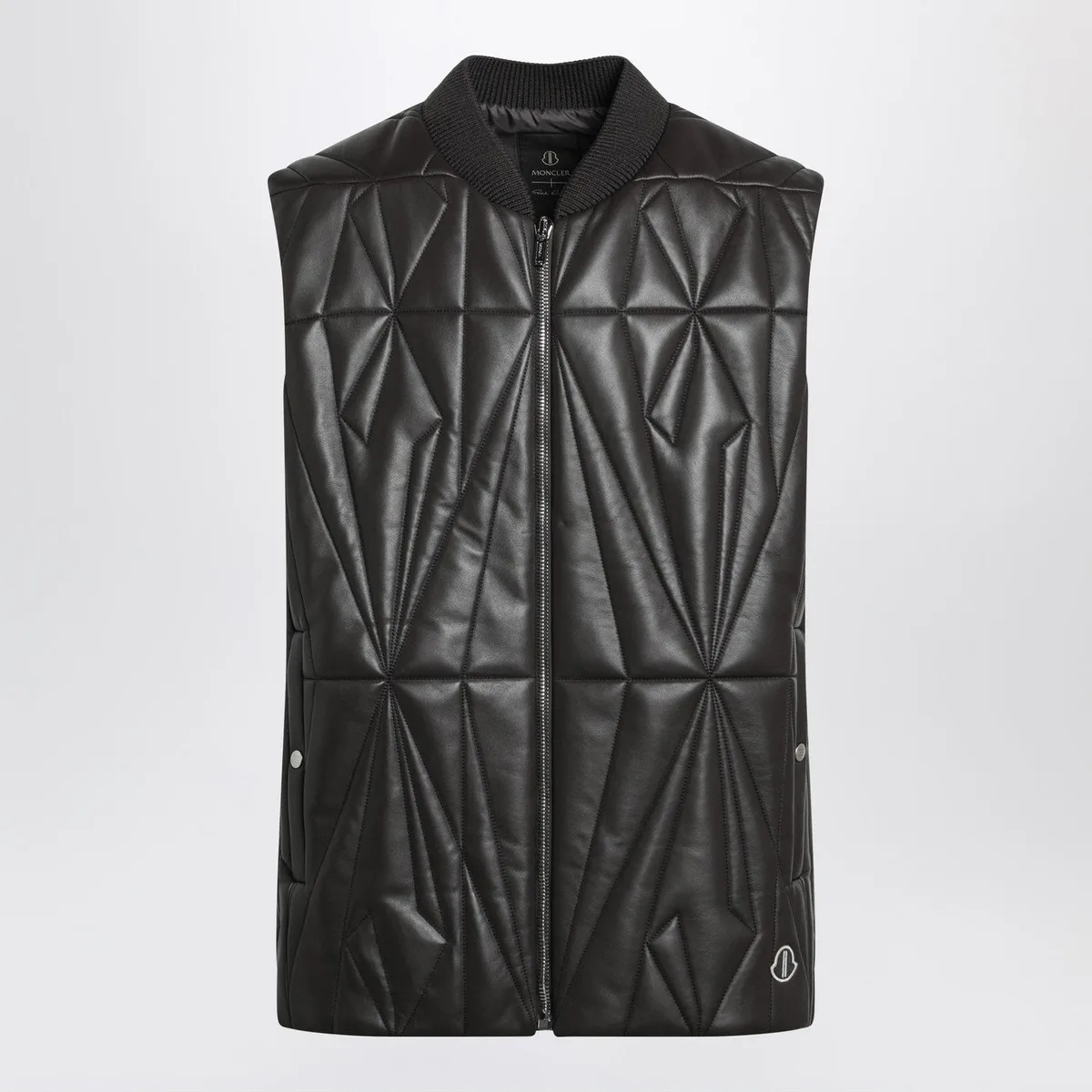 Moncler + rick owens Brown Faux Leather Zip-Up Vest