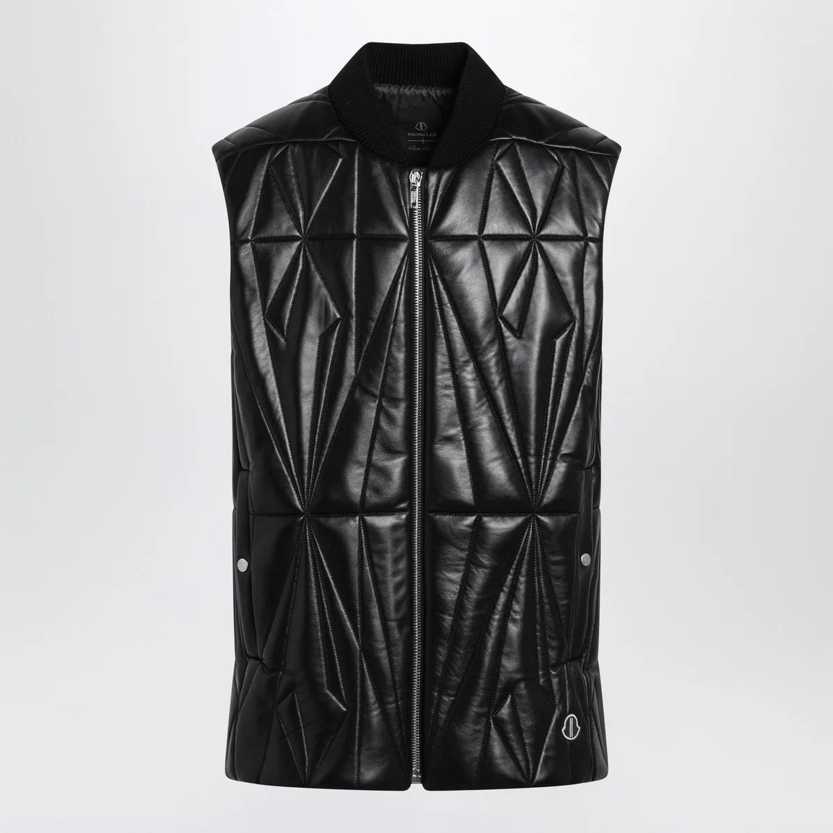 Moncler + rick owens Black Faux Leather Zip-Up Vest