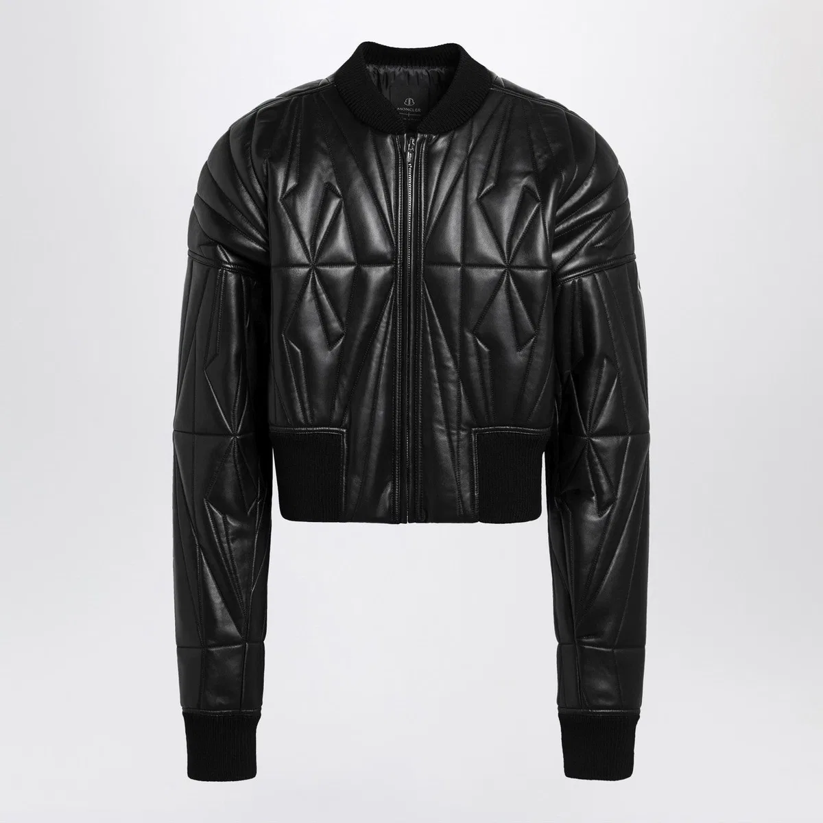 Moncler + rick owens Black Leather Zip-Up Bomber Jacket