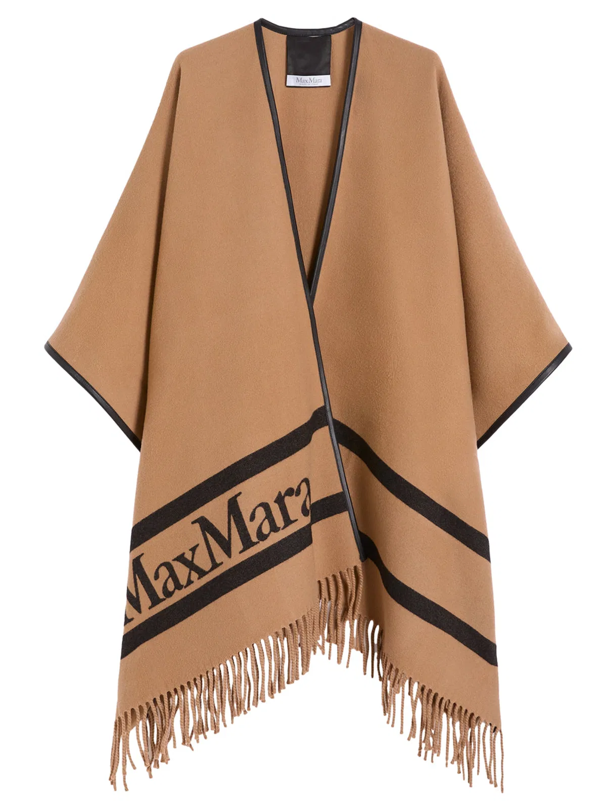 Max Mara Jacquard Wool Poncho In Camel