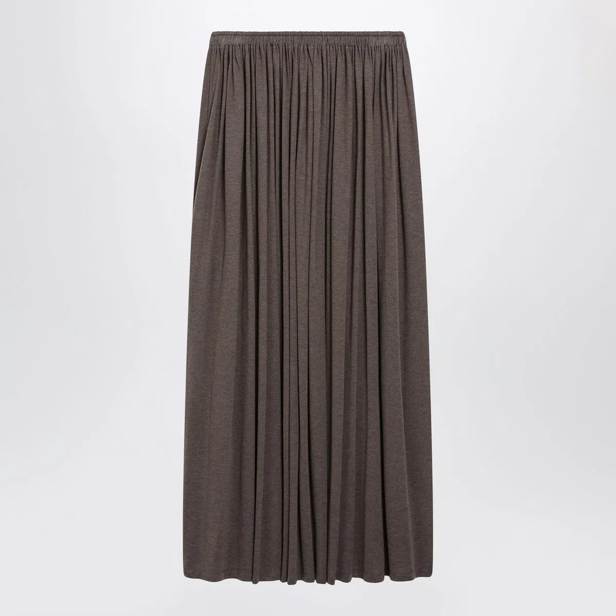 Max Mara Long Pleated Skirt In Dark Khaki Lightwe