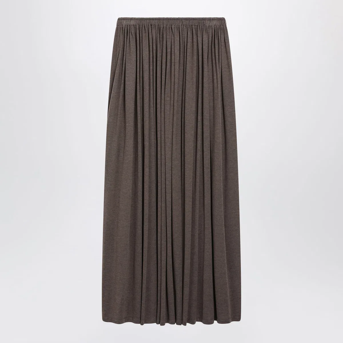 Max Mara Long Pleated Skirt In Dark Khaki Lightwe