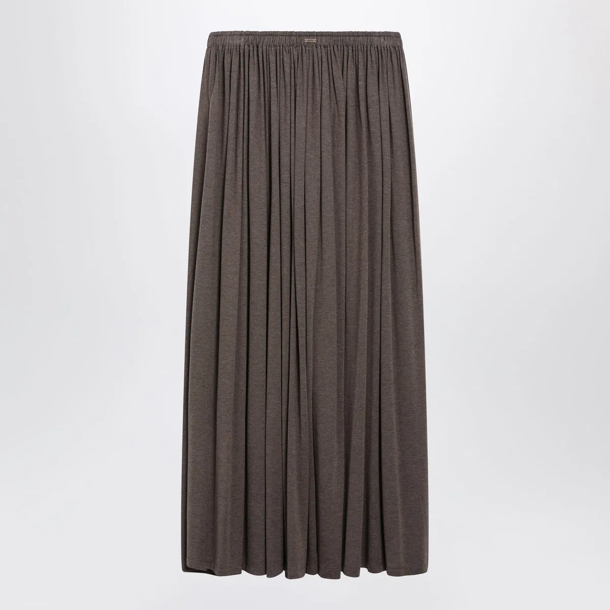 Max Mara Long Pleated Skirt In Dark Khaki Lightwe