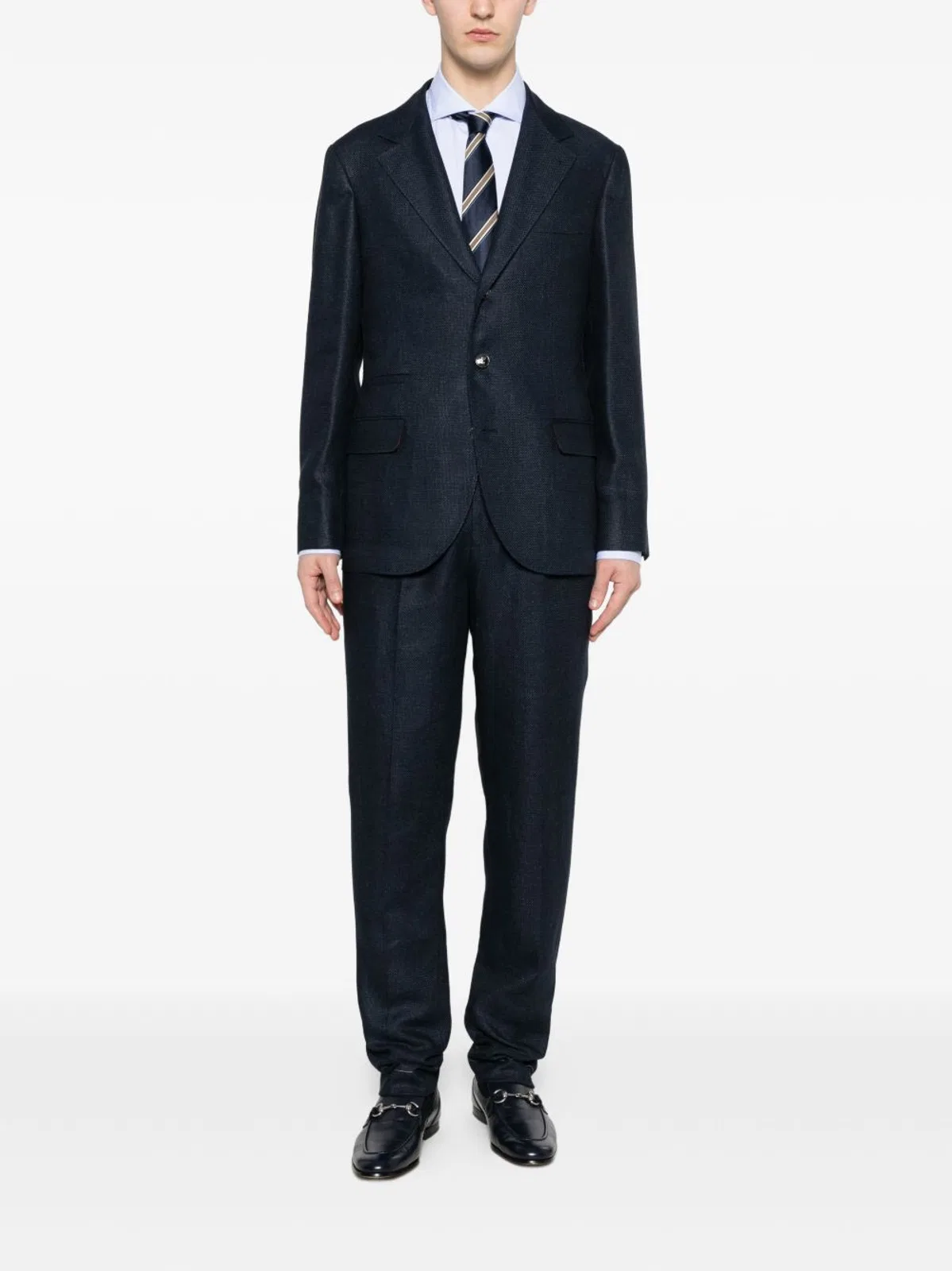 Brunello Cucinelli Navy Blue Silk Blend Suit