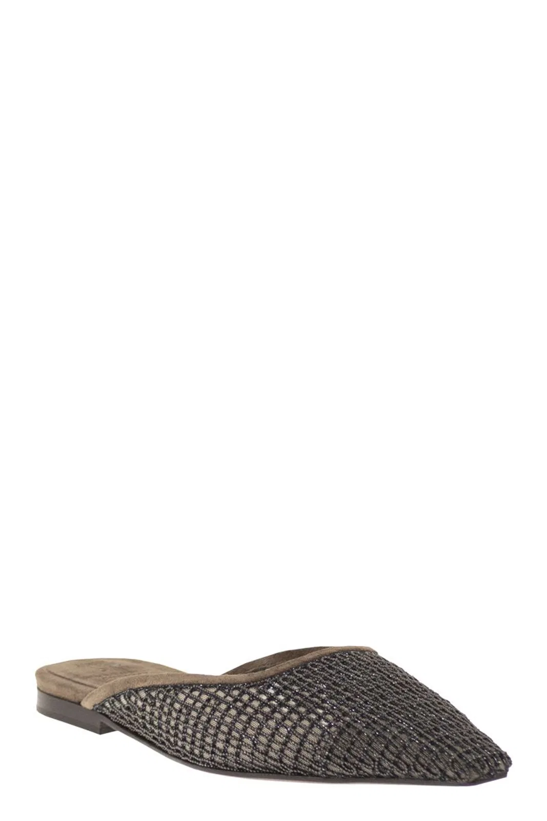 Brunello Cucinelli Suede Mules With Precious Net Embroidery