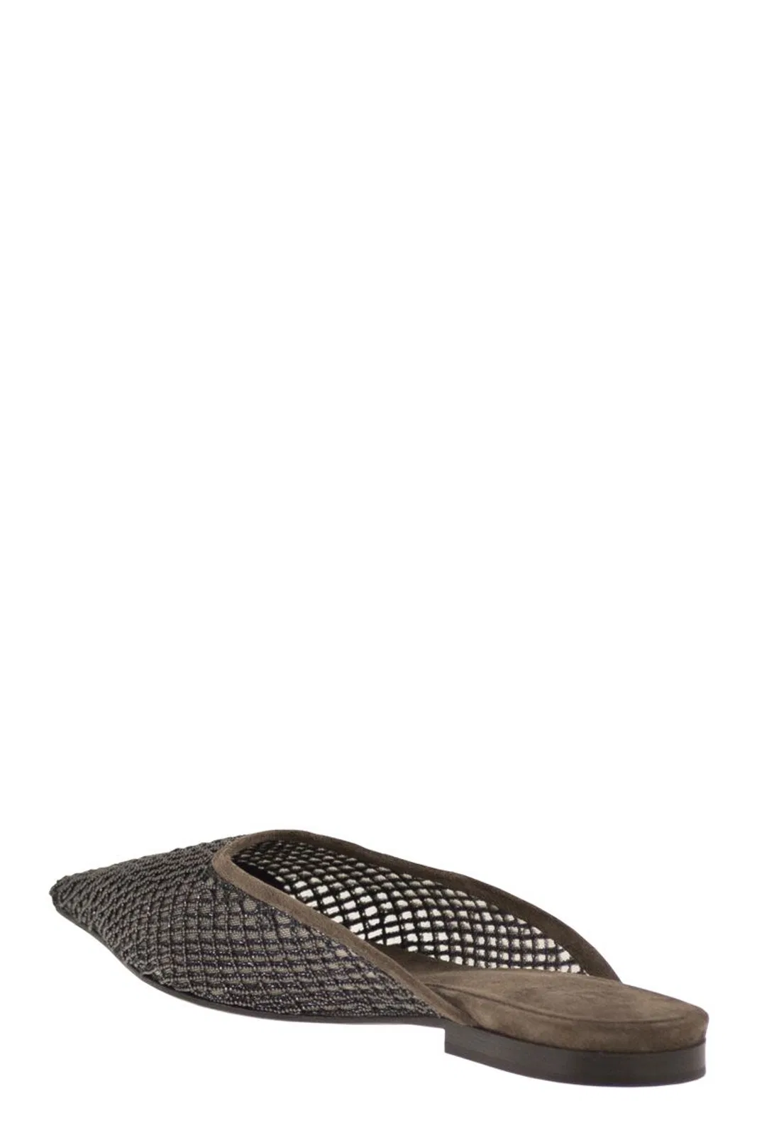 Brunello Cucinelli Suede Mules With Precious Net Embroidery