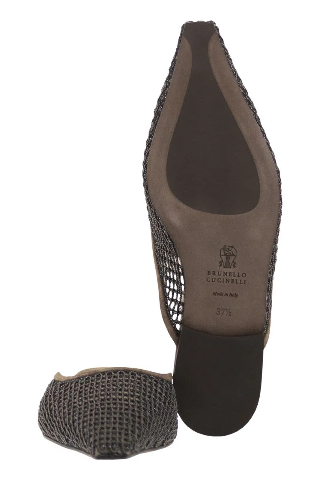 Brunello Cucinelli Suede Mules With Precious Net Embroidery