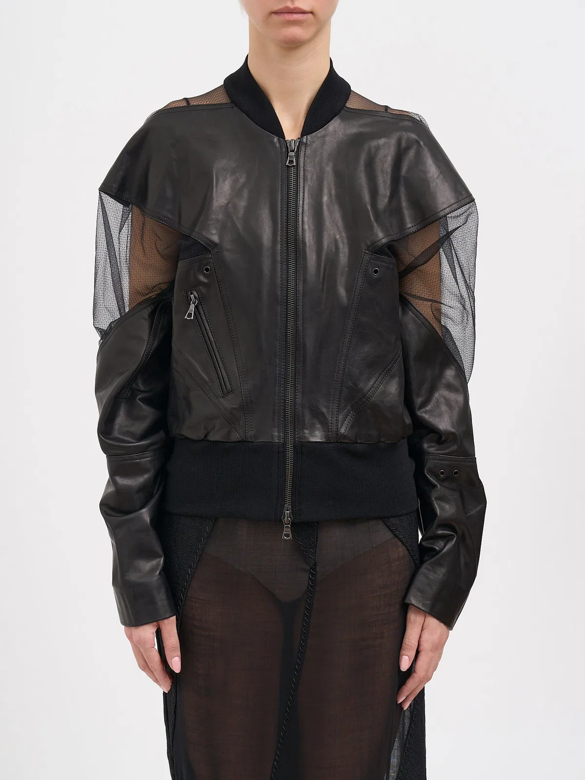 Yehuafan Leather Bomber With Inserts