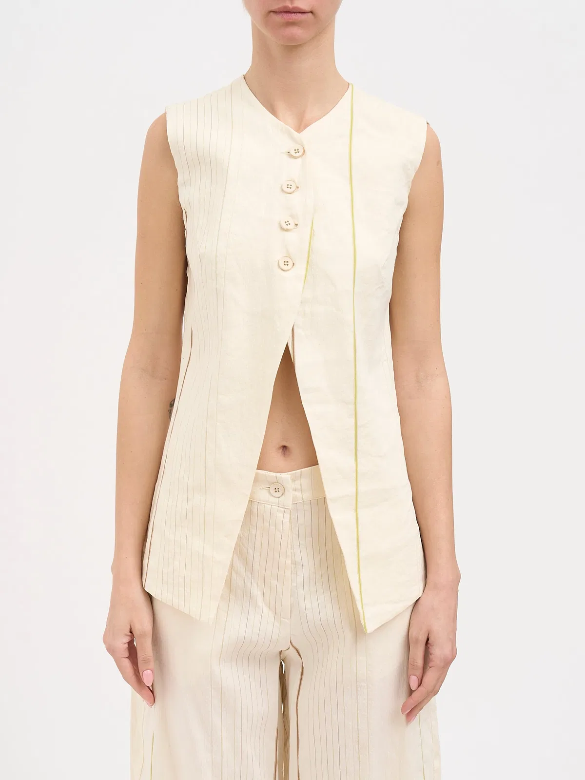 Nostrasantissima Striped Cotton And Linen Top