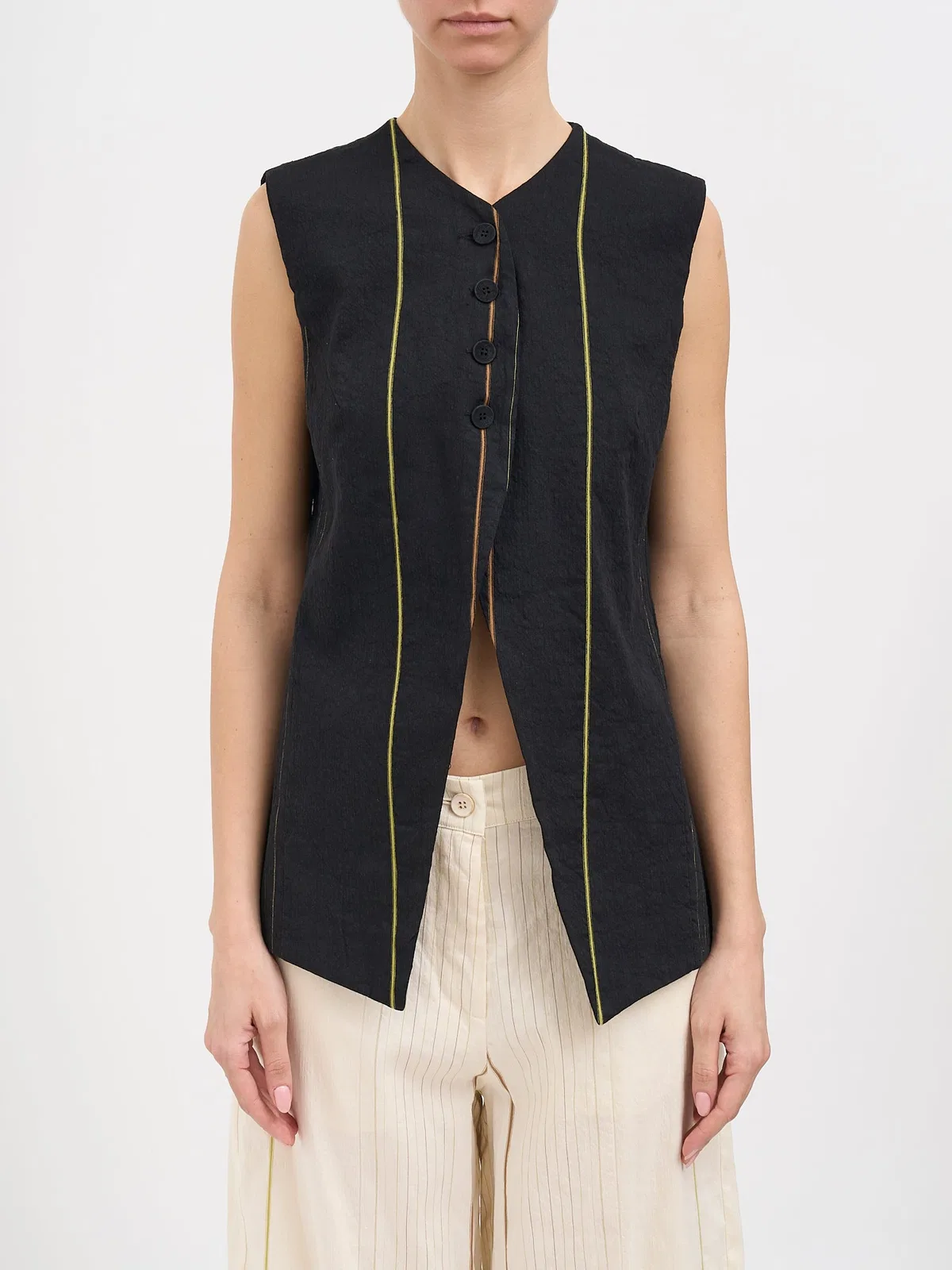 Nostrasantissima Striped Cotton And Linen Top