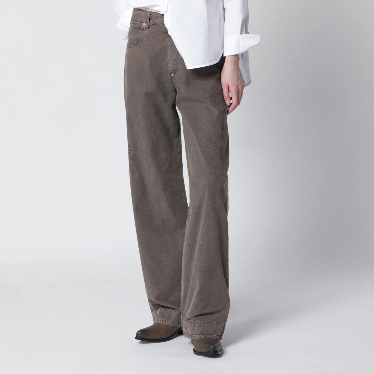 6397 Washed Olive Green Wide-Leg Jeans