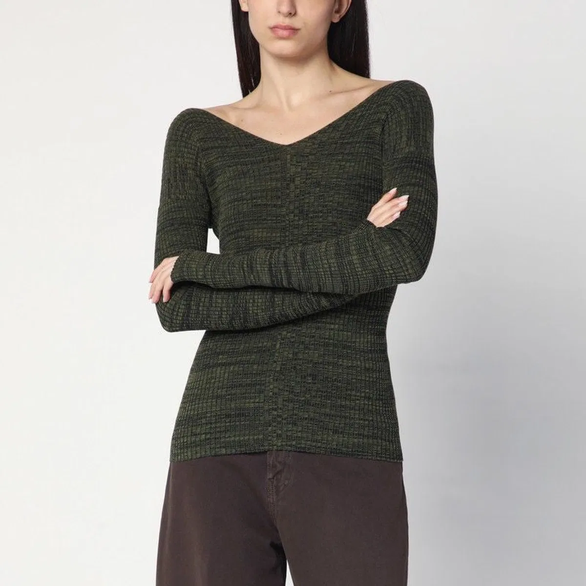 6397 Double-V Military Green Sweater