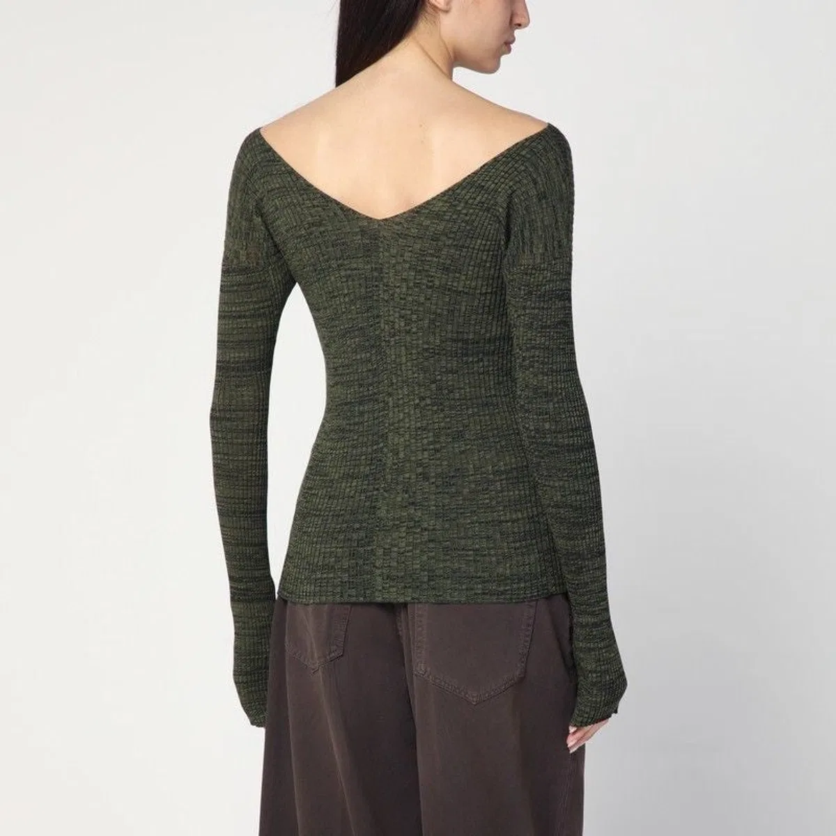 6397 Double-V Military Green Sweater