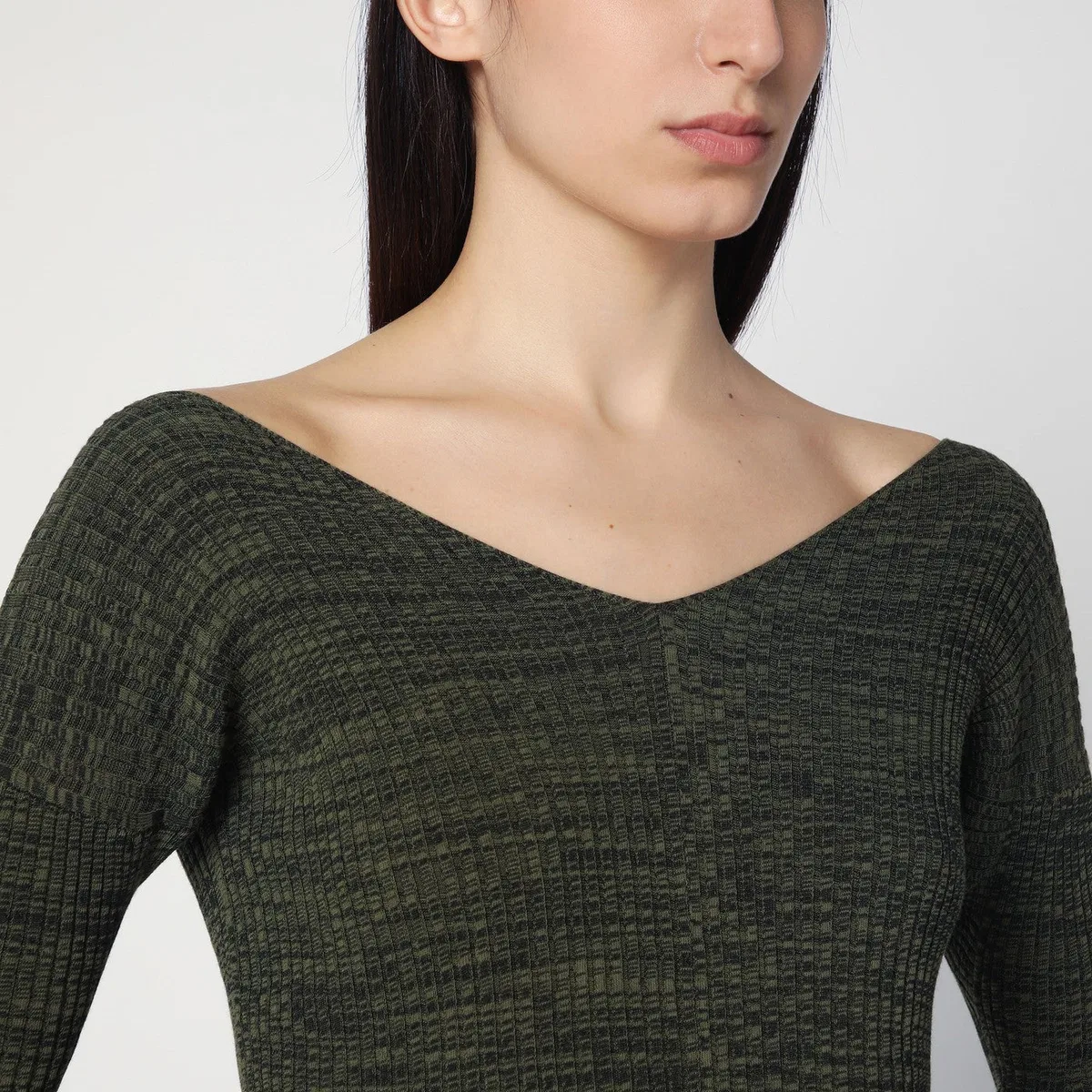 6397 Double-V Military Green Sweater