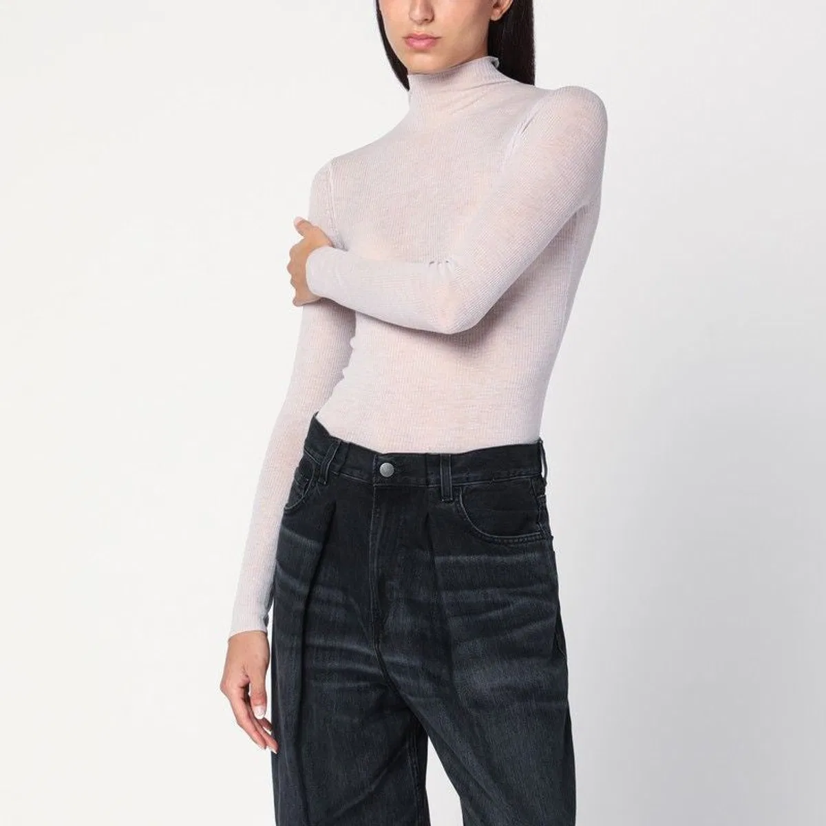 6397 Ivory Semi-Sheer Turtleneck