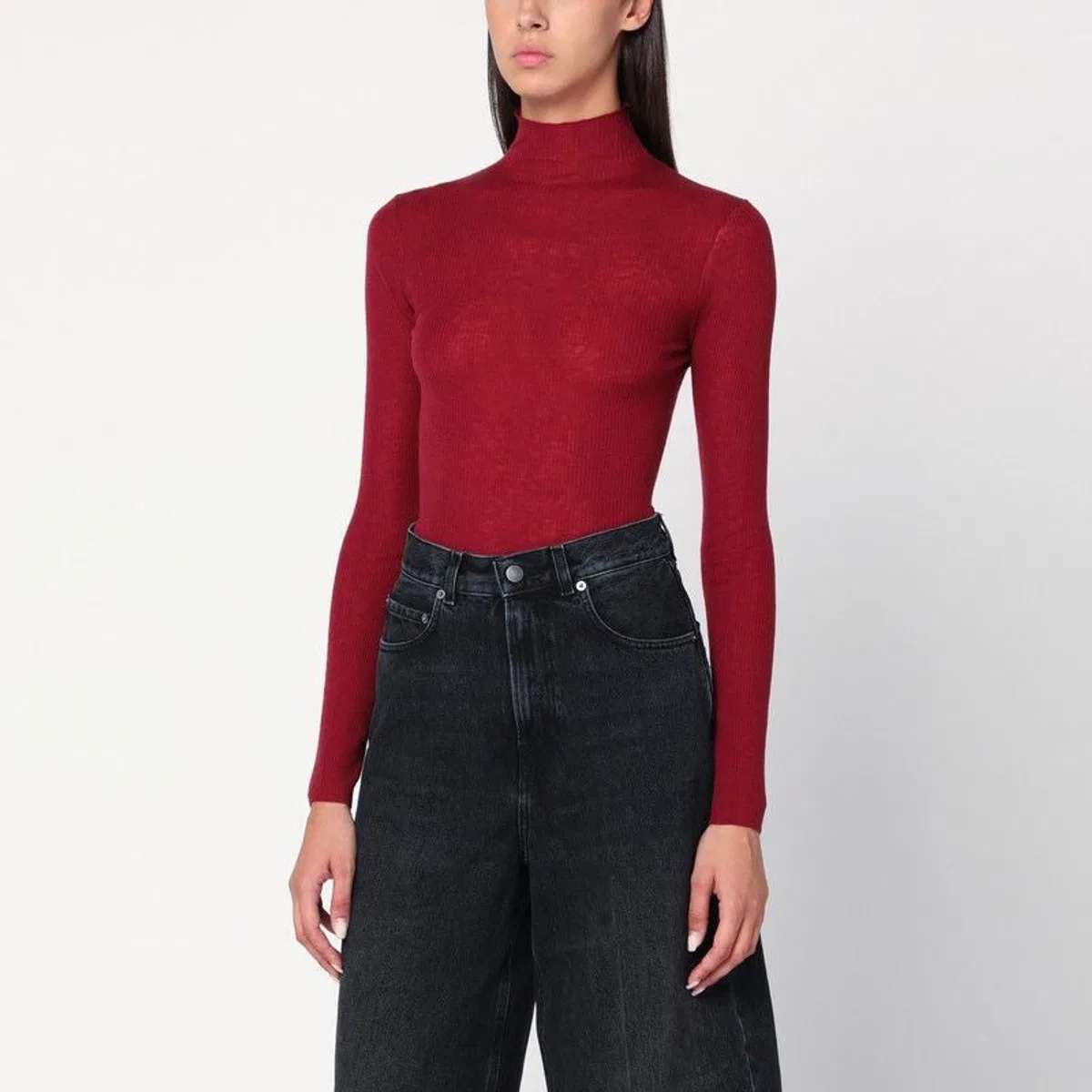 6397 Bordeaux Semi-Sheer Turtleneck