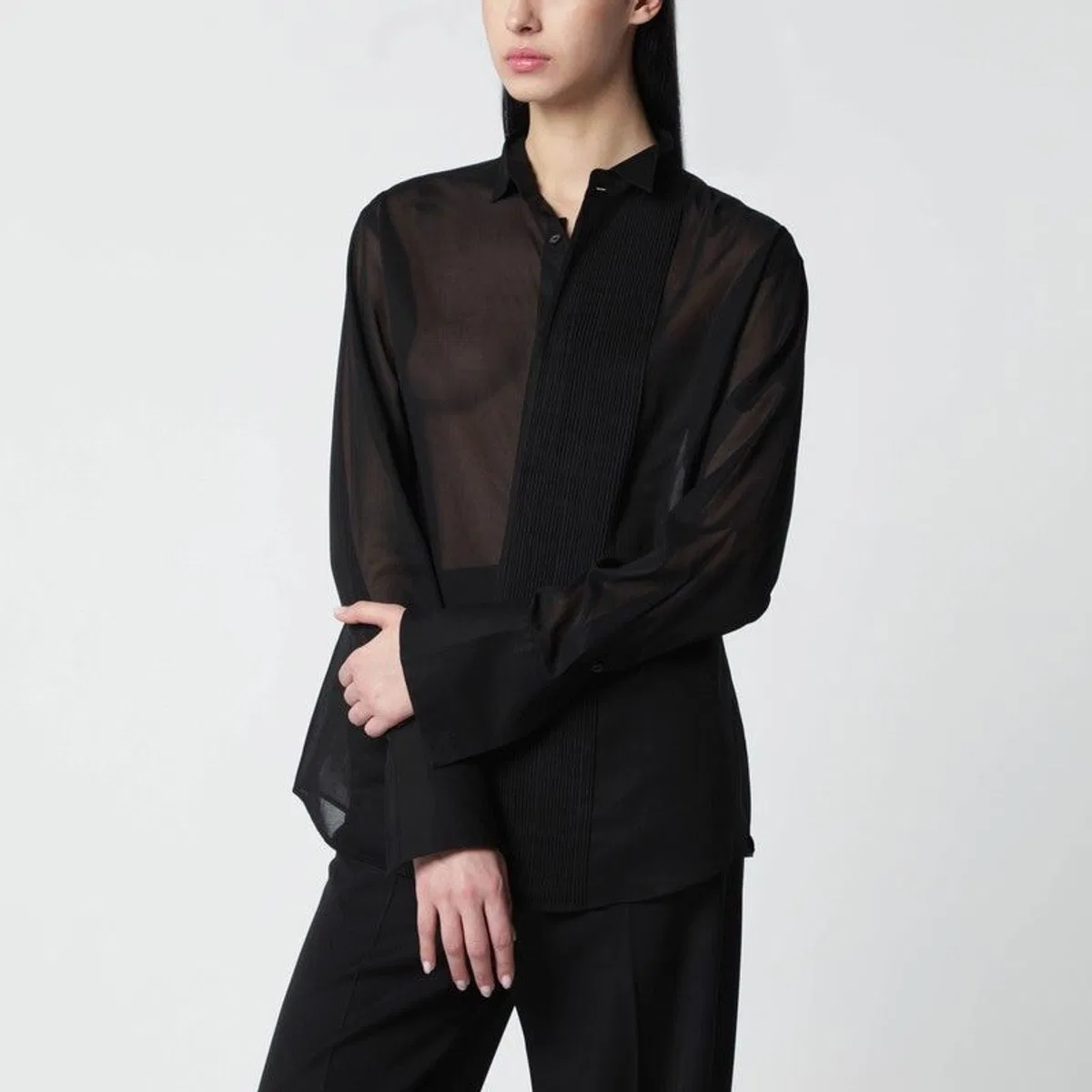 6397 Black Micropleated Shirt